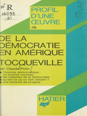 cover image of De la démocratie en Amérique, Tocqueville